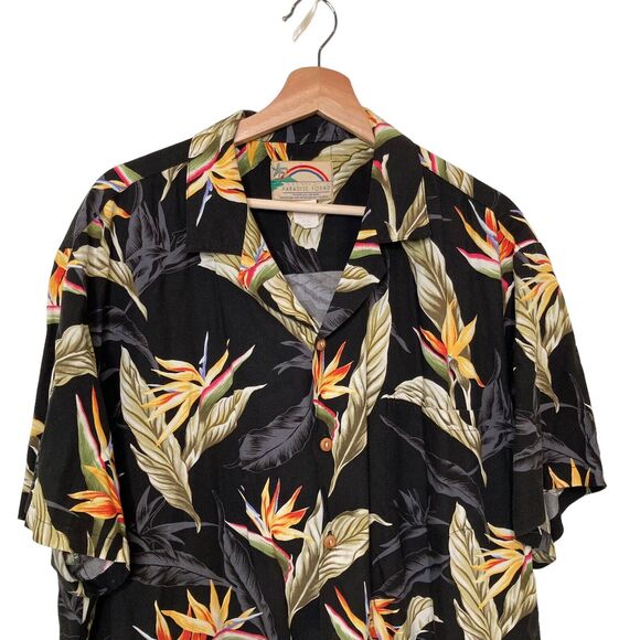 Paradise Found 2X Black Bird of Paradise Hawaiian Shirt Aloha Vintage 1980s - Picture 3 of 9